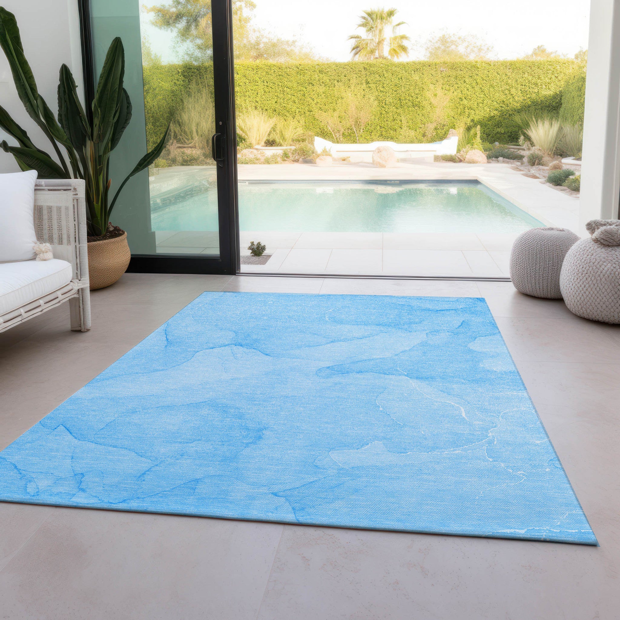 Stylish Blue Washable Abstract Runner Rug for Indoor & Outdoor Use, Stain-Resistant