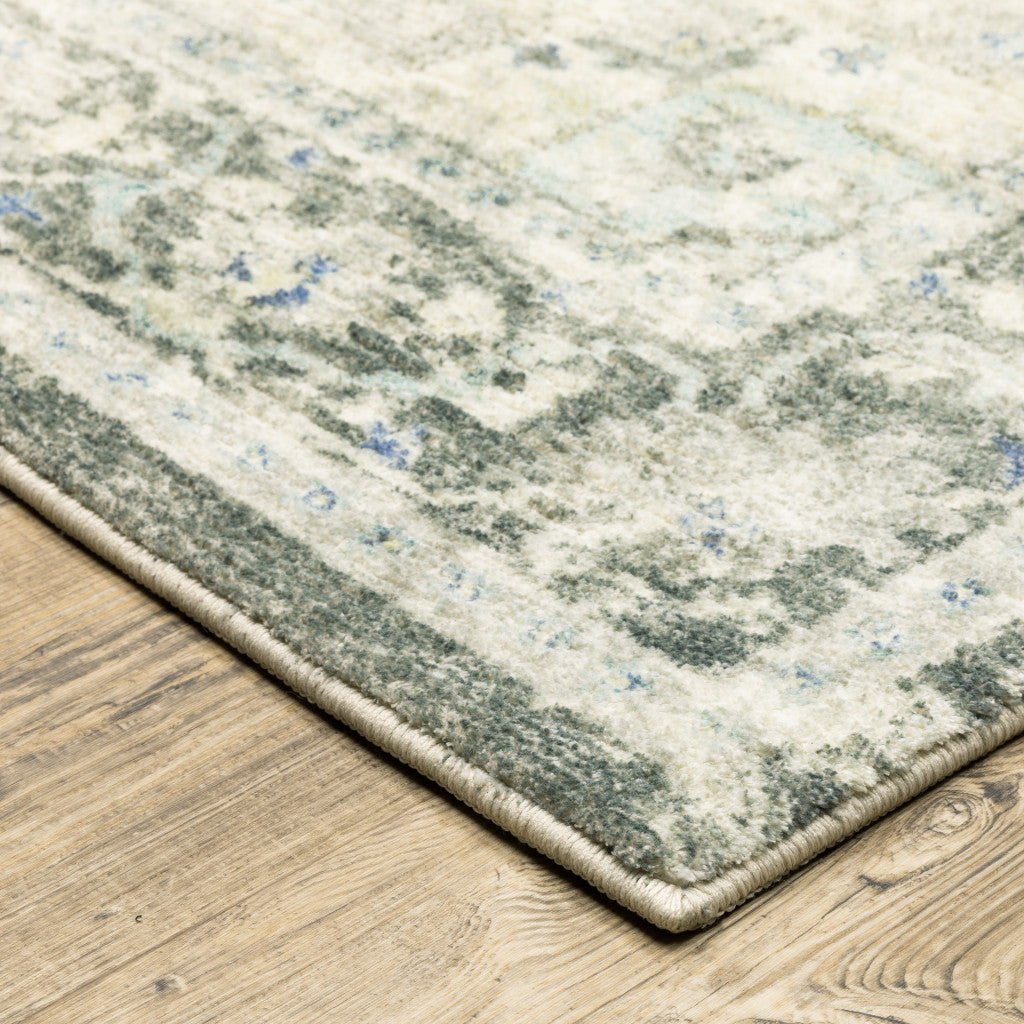 Stain-Resistant Luxury Gray, Ivory, and Icy Blue Oriental Power Loom Area Runner Rug - Perfect for Family Homes with Kids and Pets