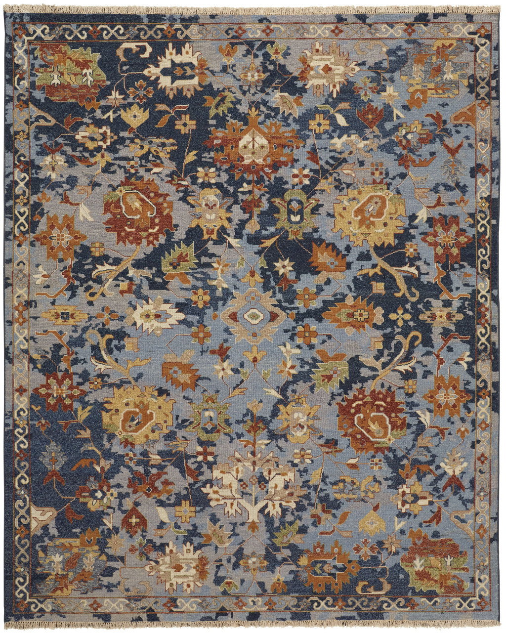 Exquisite Hand-Knotted Wool Floral Area Rug with Fringe - Stain-Resistant and Unique Design for Any Living Space