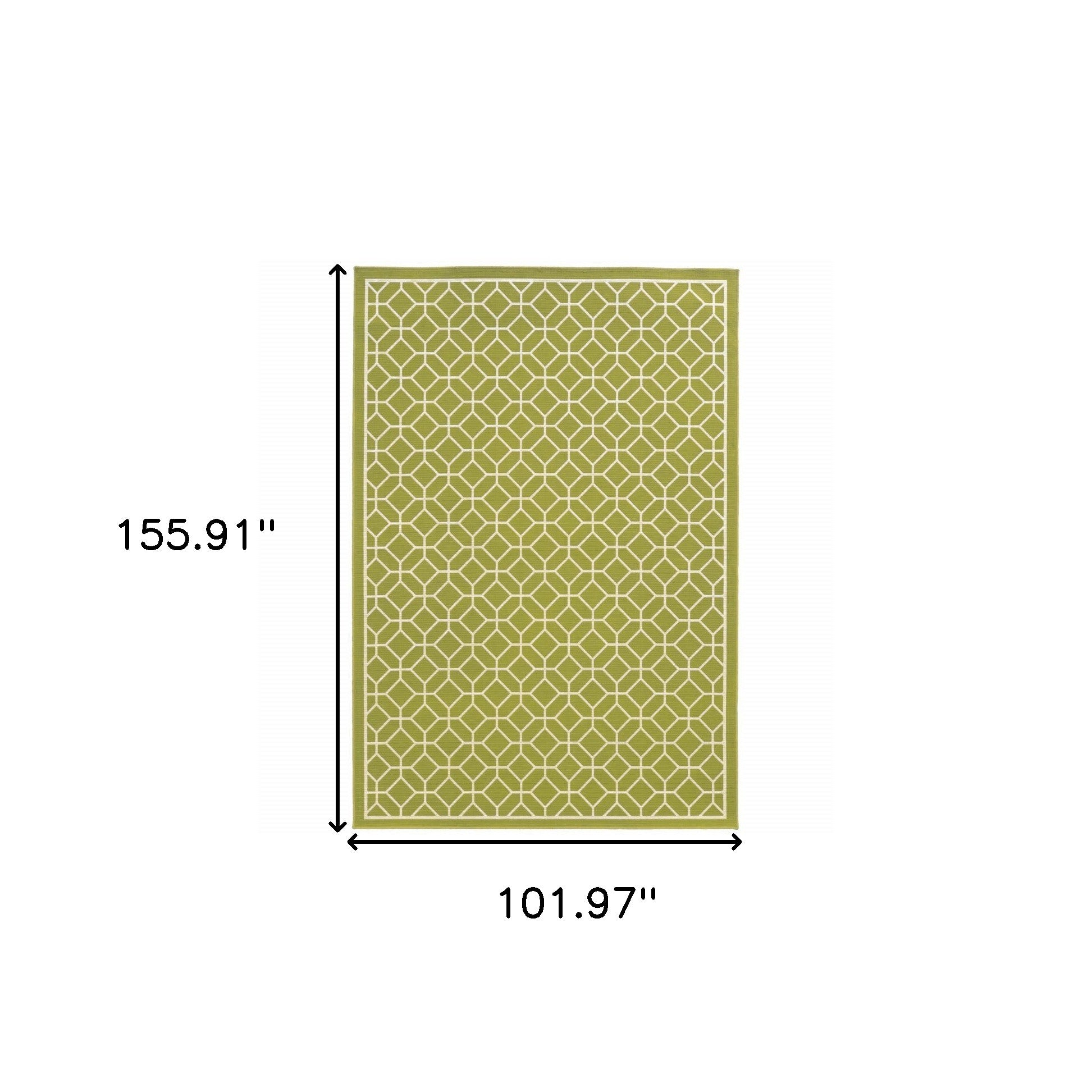 Stylish and Durable 9-Foot by 13-Foot Green and Ivory Geometric Patterned Stain-Resistant Indoor and Outdoor Area Rug