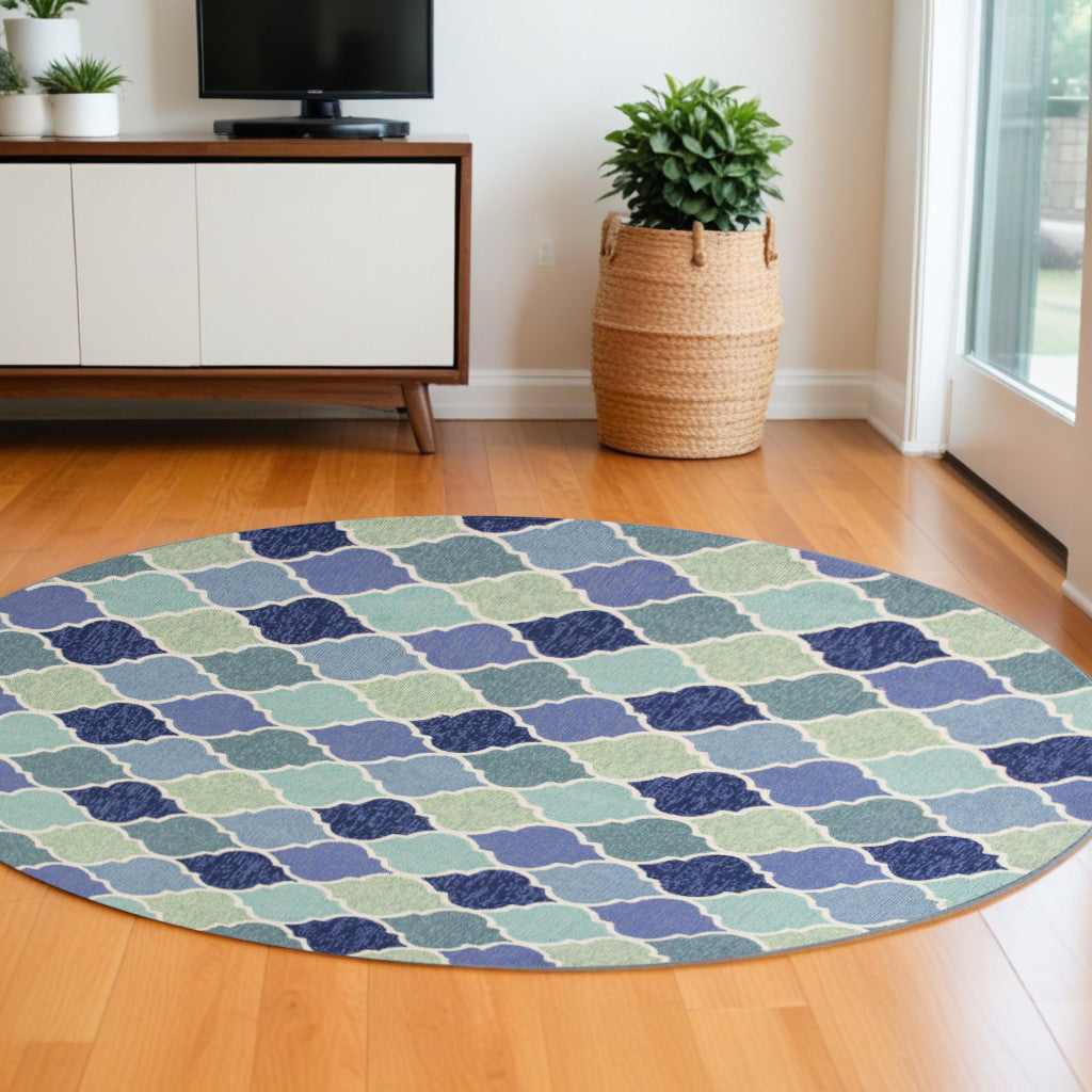 Exquisite Handmade Blue Stella Round Area Rug for Indoor/Outdoor with Modern Touch