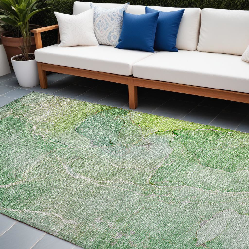 Stylish Washable & Stain-Resistant Green Abstract Indoor-Outdoor Runner Rug with Non-Skid Design