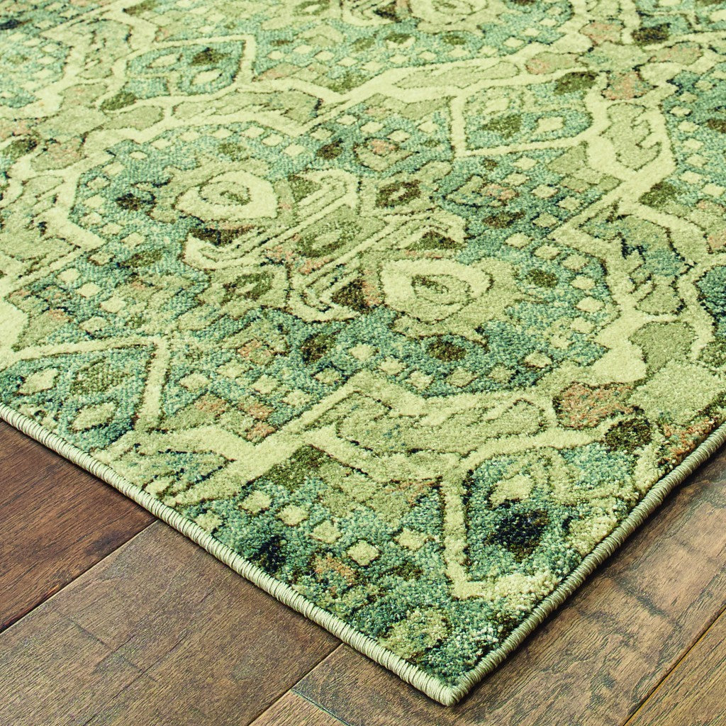 Soft and Durable Geometric Runner Rug in Soft Teal and Sage Boho Style for Cozy Living Spaces, Ideal for Indoor Decor