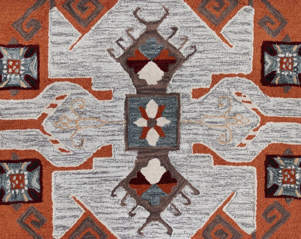 Soft 100% Wool Round Terracotta Tribal Area Rug with Geometric Patterns for Stylish Home Decor