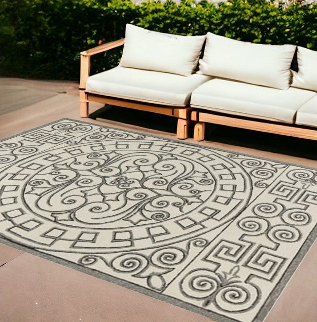 Exquisite Handmade Outdoor and Indoor Area Rugs in Elegant Gray and Ivory Damask Pattern to Elevate Your Space's Decor