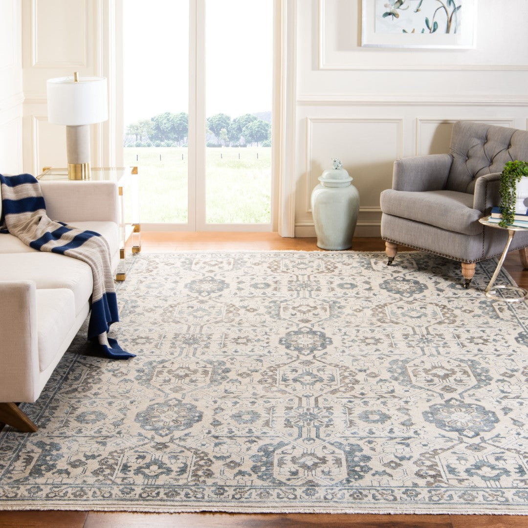 Exquisite Hand-Knotted Rectangular Luxury Rug Made from a Blend of Wool, Viscose, and Cotton from India - Ideal for Every Space