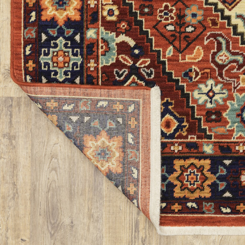Durable, Stain-Resistant Vintage Oriental Scatter Rug in Vibrant Red and Blue