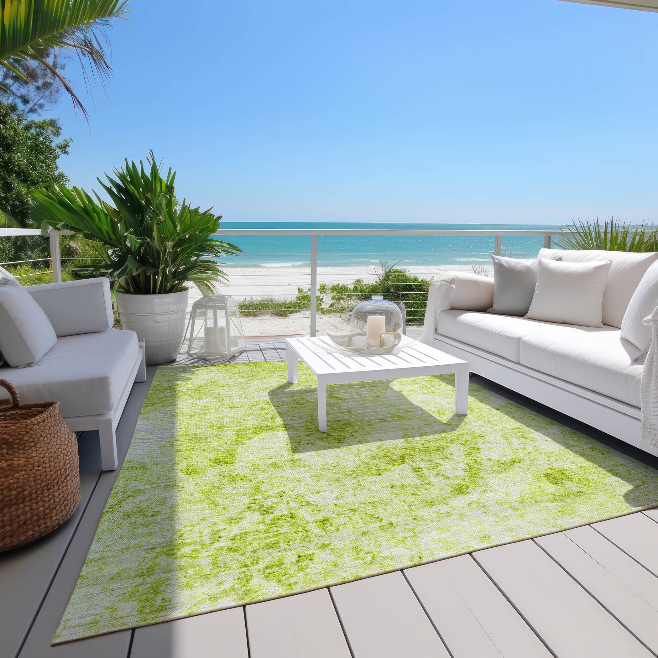 Stylish and Contemporary Lime Green Abstract Washable, Stain-Resistant, and Non-Slip Outdoor Area Rug for Home Decor Use