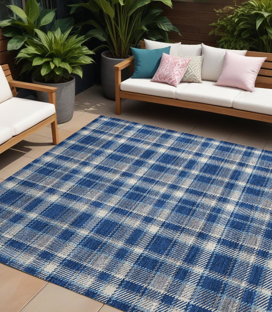 Indoor/Outdoor Stain-Resistant Non-Skid Washable Plaid Runner Rug for Pets