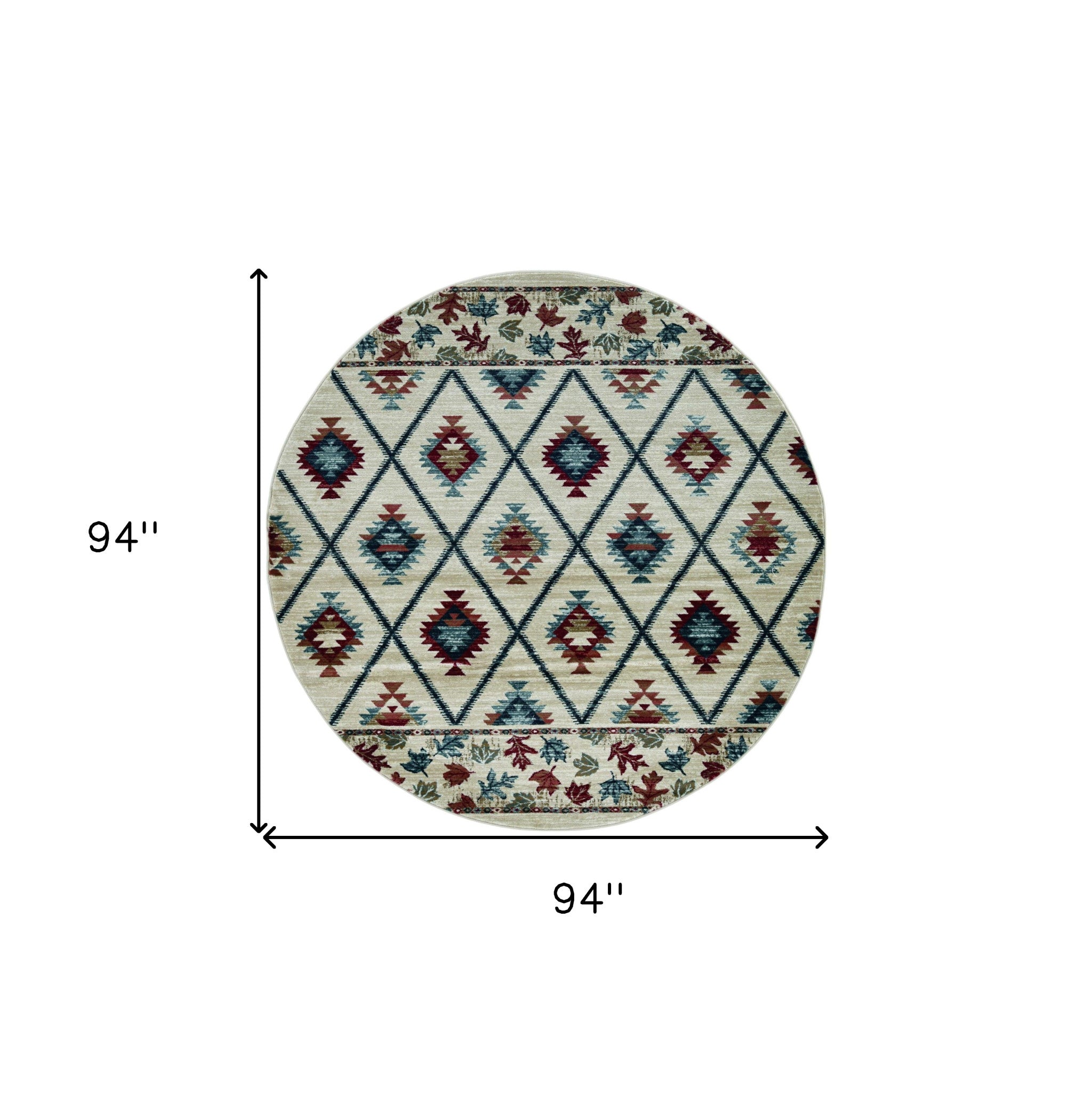 Ivory Round Geometric Lodge Area Rug - Ideal for Cozy Indoor Decor