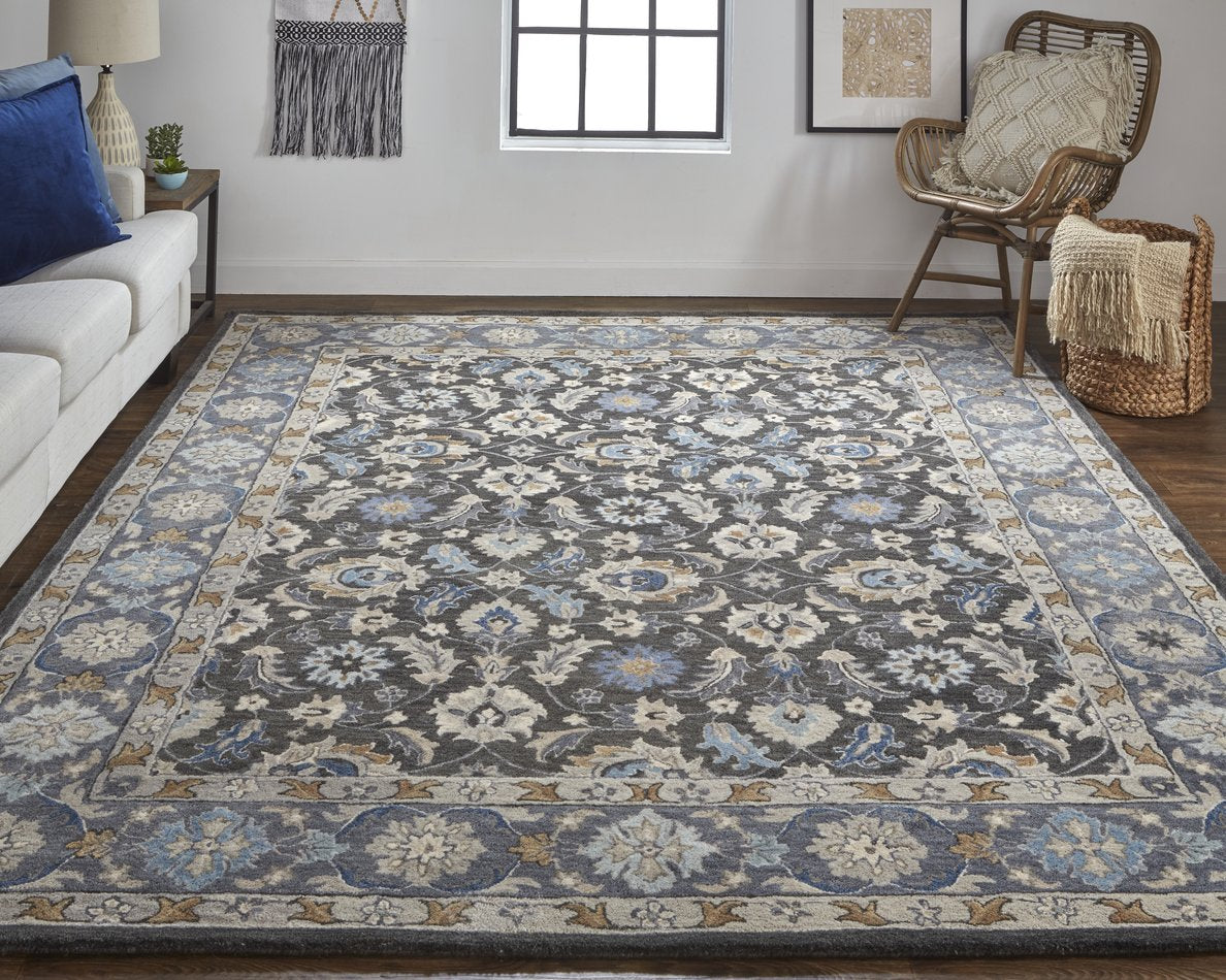 Rylan Hand-Tufted Wool Rug: Elegant Floral with Cool Tones for Transitional Homes