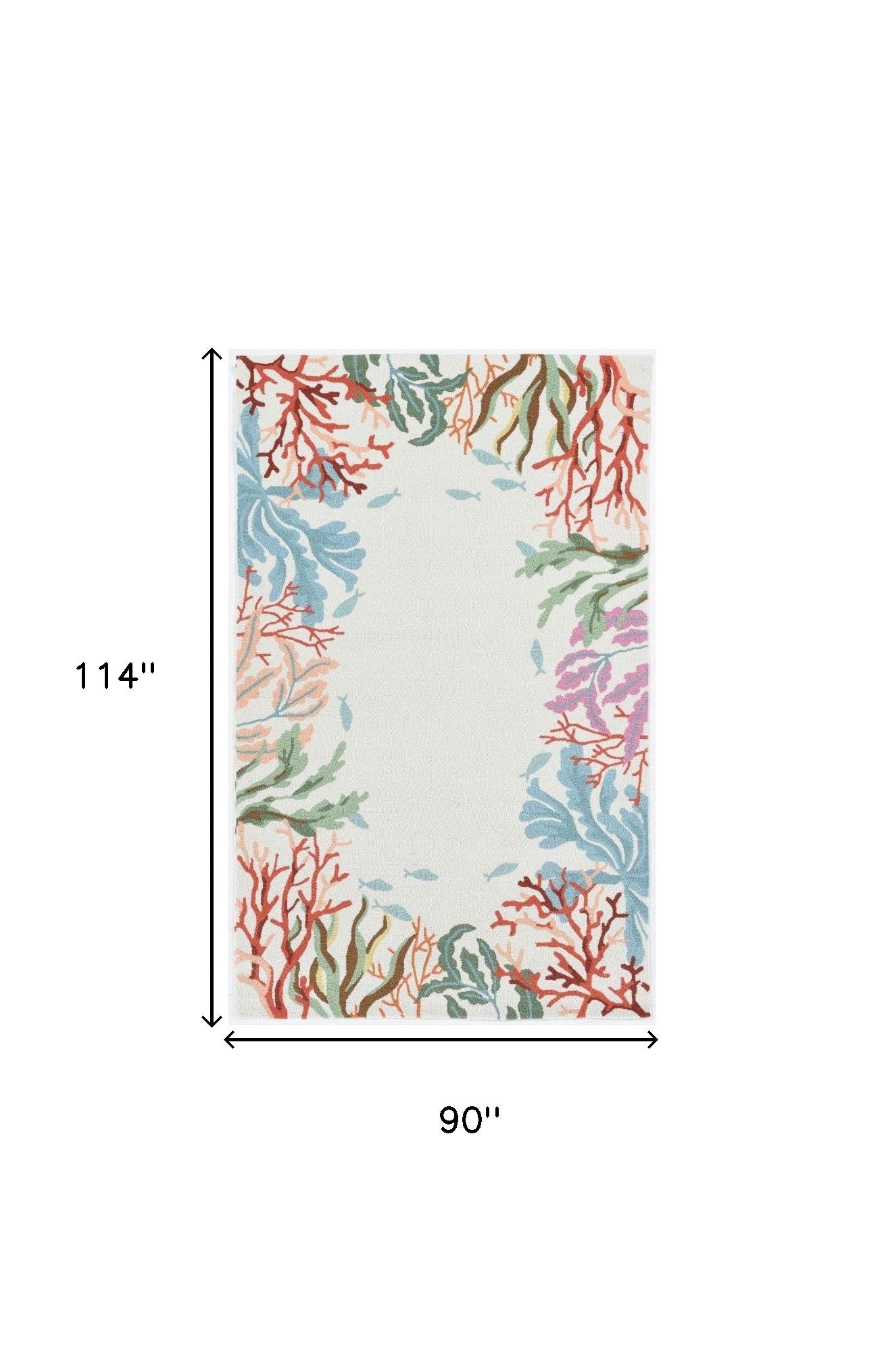 Exquisite Hand-Hooked Ivory Area Rug with Fish and Coral Design for Sophisticated Home Decor