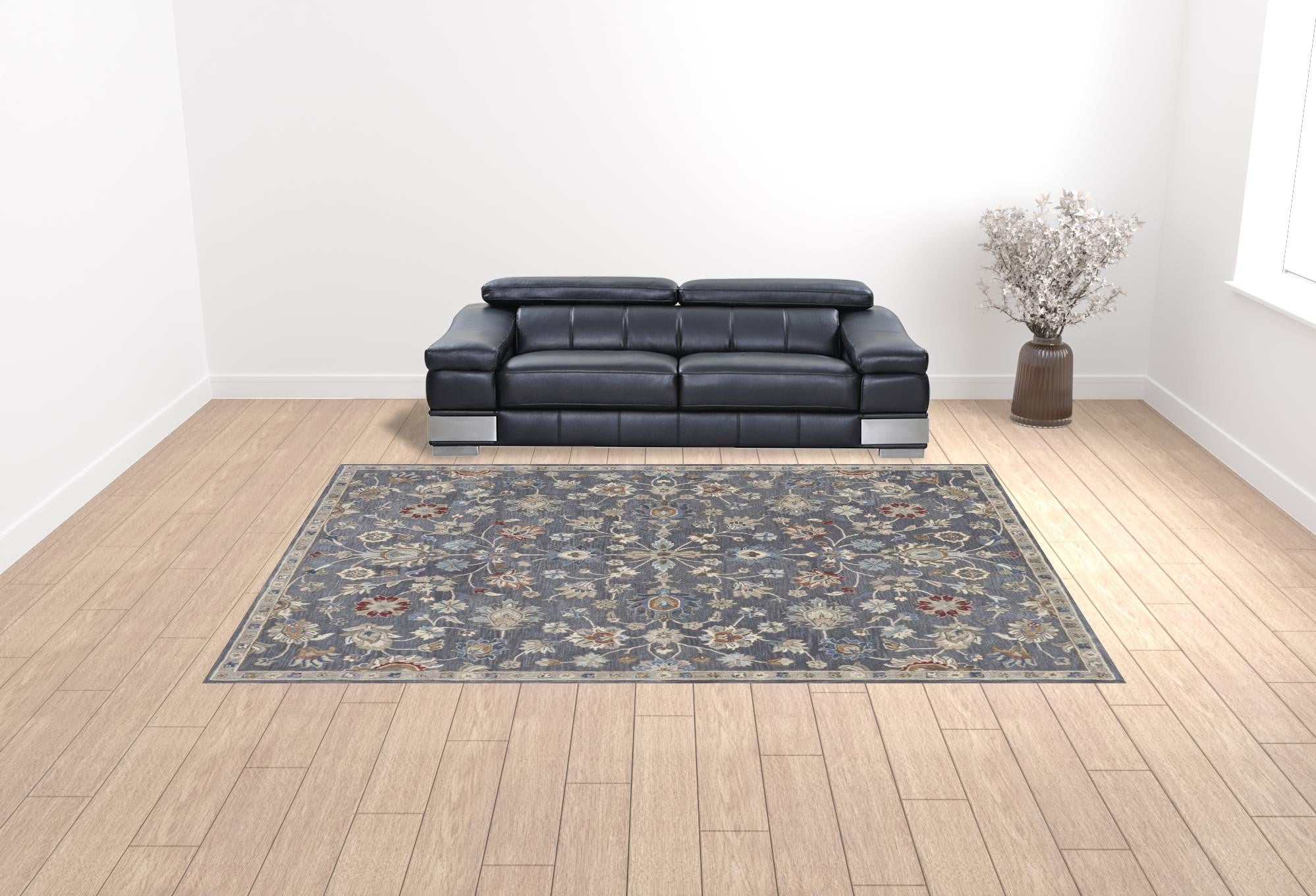 Stylish Handmade Gray, Ivory & Red Floral Stain - Resistant Area Rug for Living Spaces