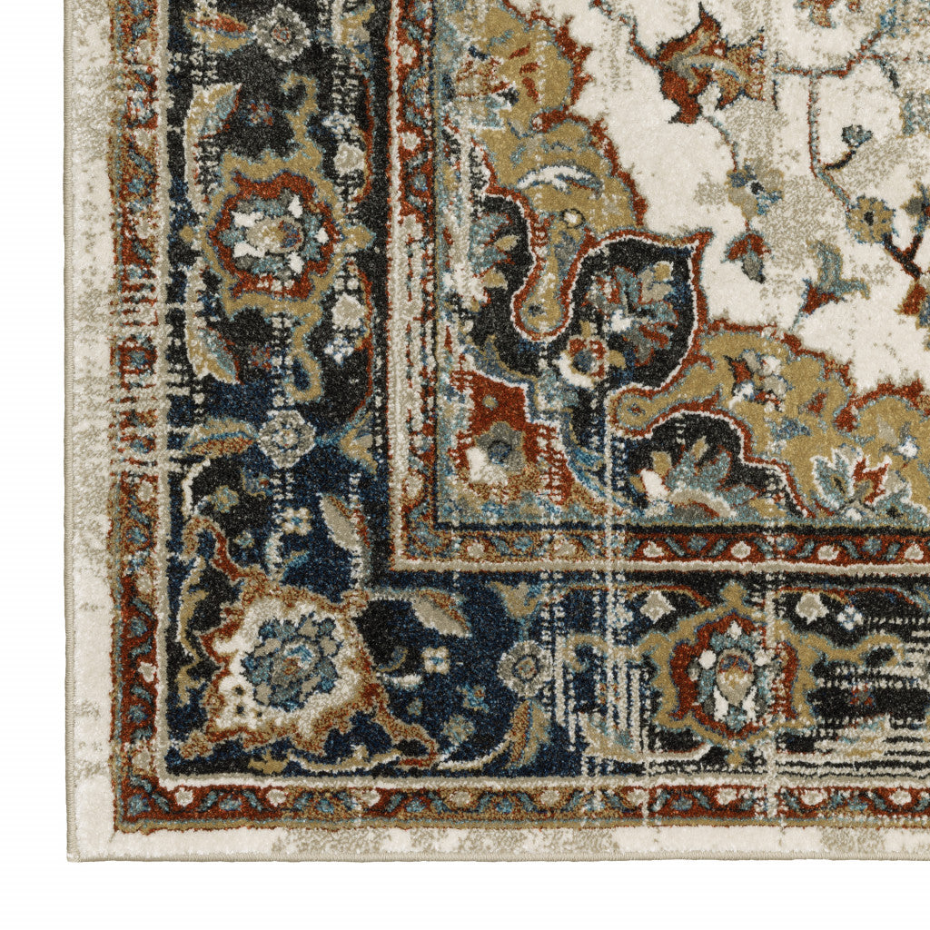 Beige, Blue, Green, Rust & Grey Stain-Resistant Oriental Runner Rug for Homes