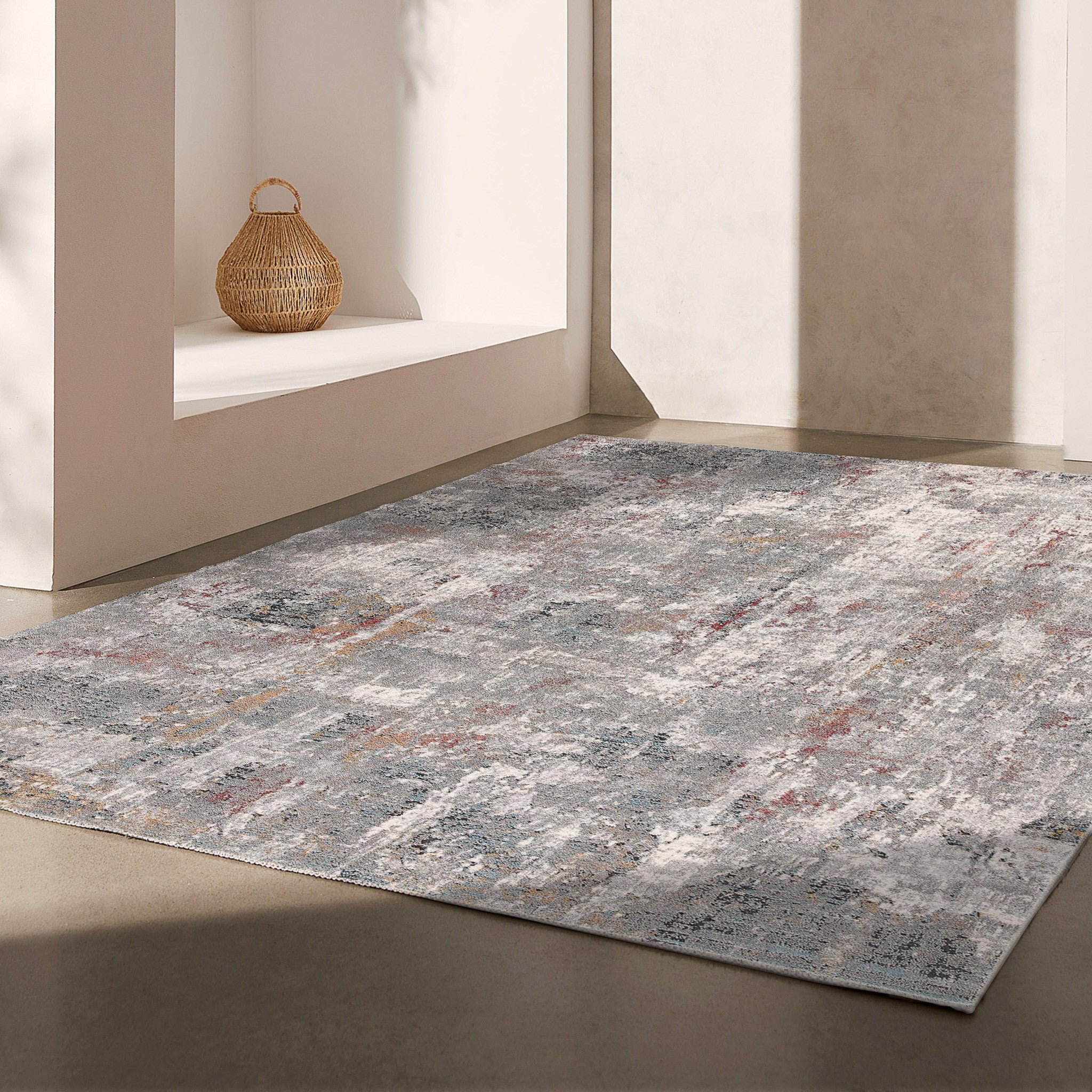 Stylish Gray and Ivory Abstract Design Runner Rug - A Durable, Stain-Resistant, Decorative Accent for Your Indoor Living Spaces