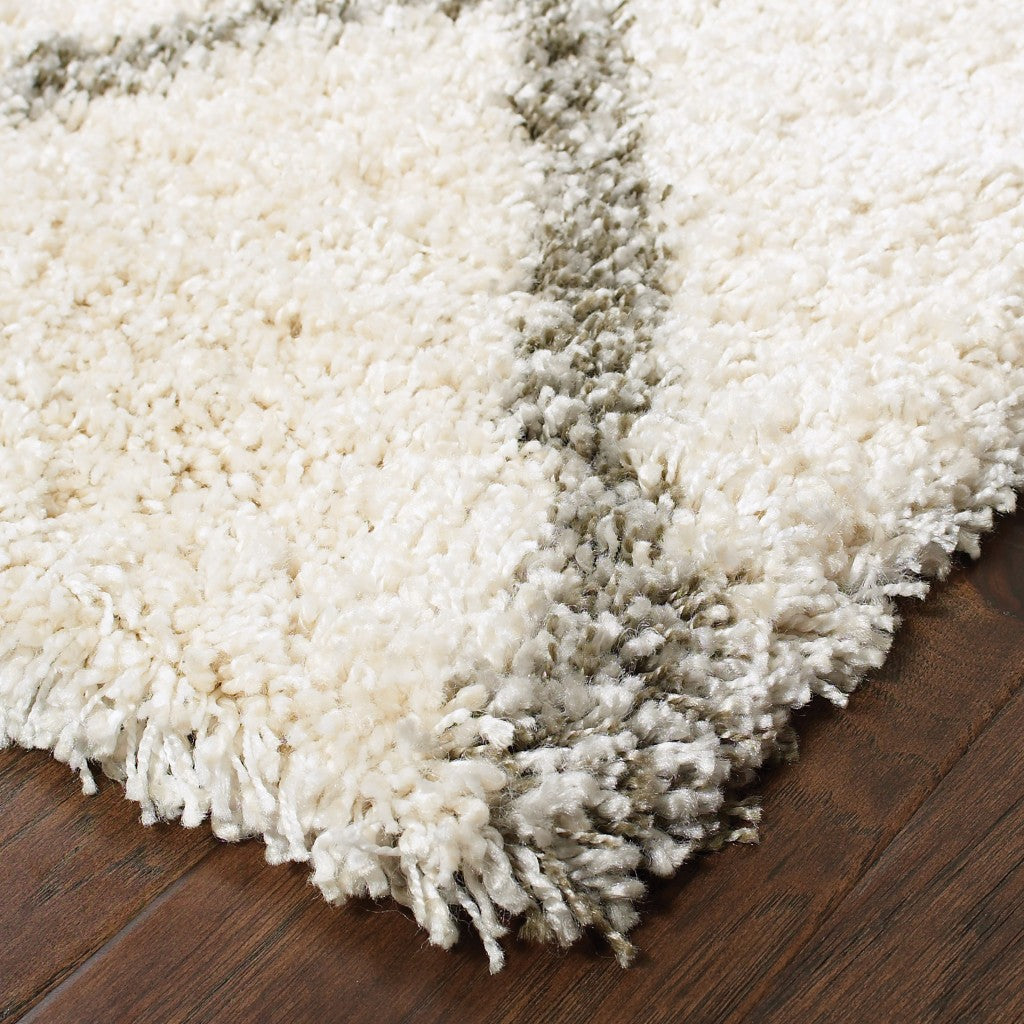 Stylish Ivory and Gray Geometric Lattice Modern Area Runner Rug for Cozy Indoor Living Spaces
