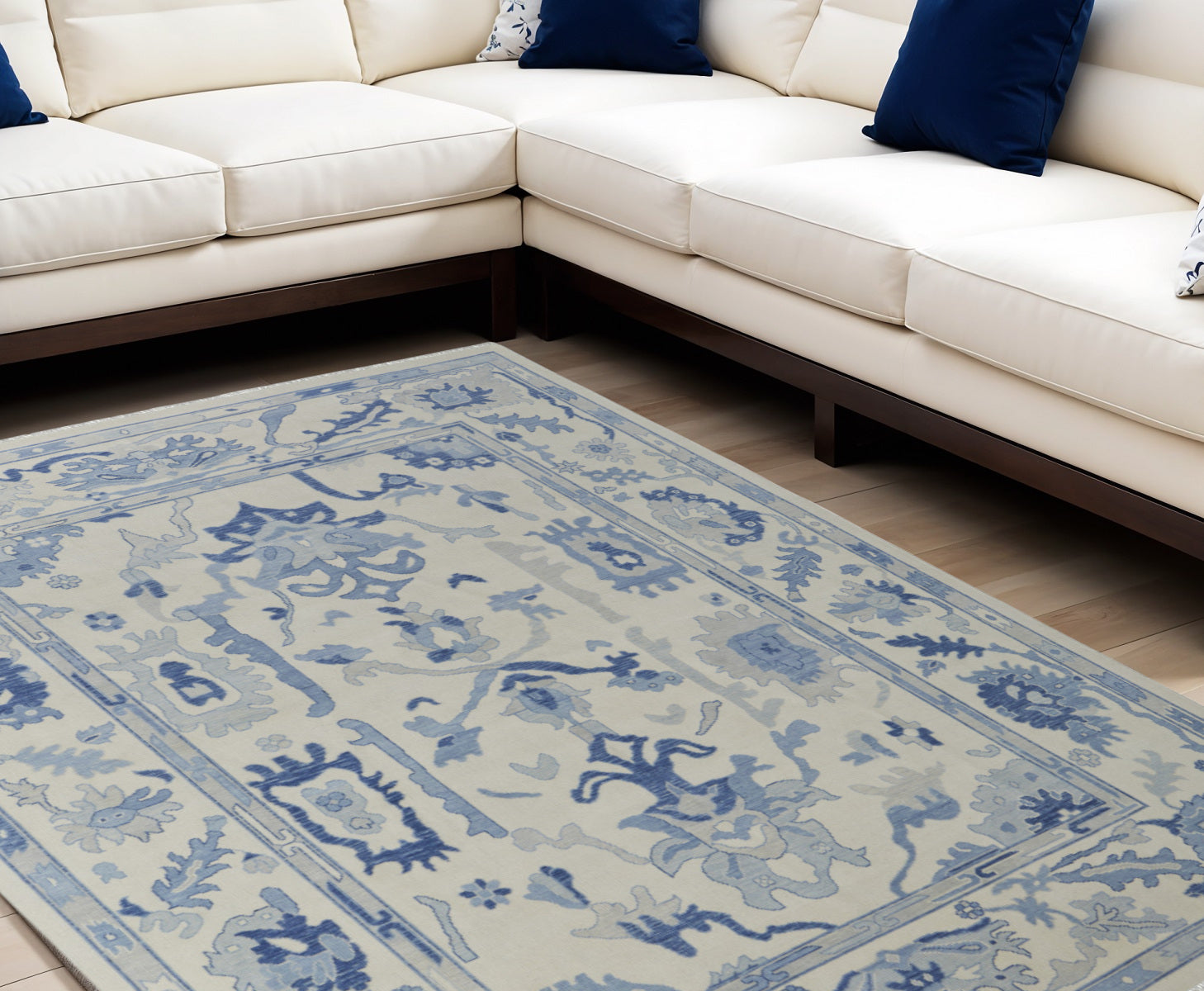 Stain-Resistant Hand-Knotted Wool Floral Area Rug with Timeless Tassel Ends