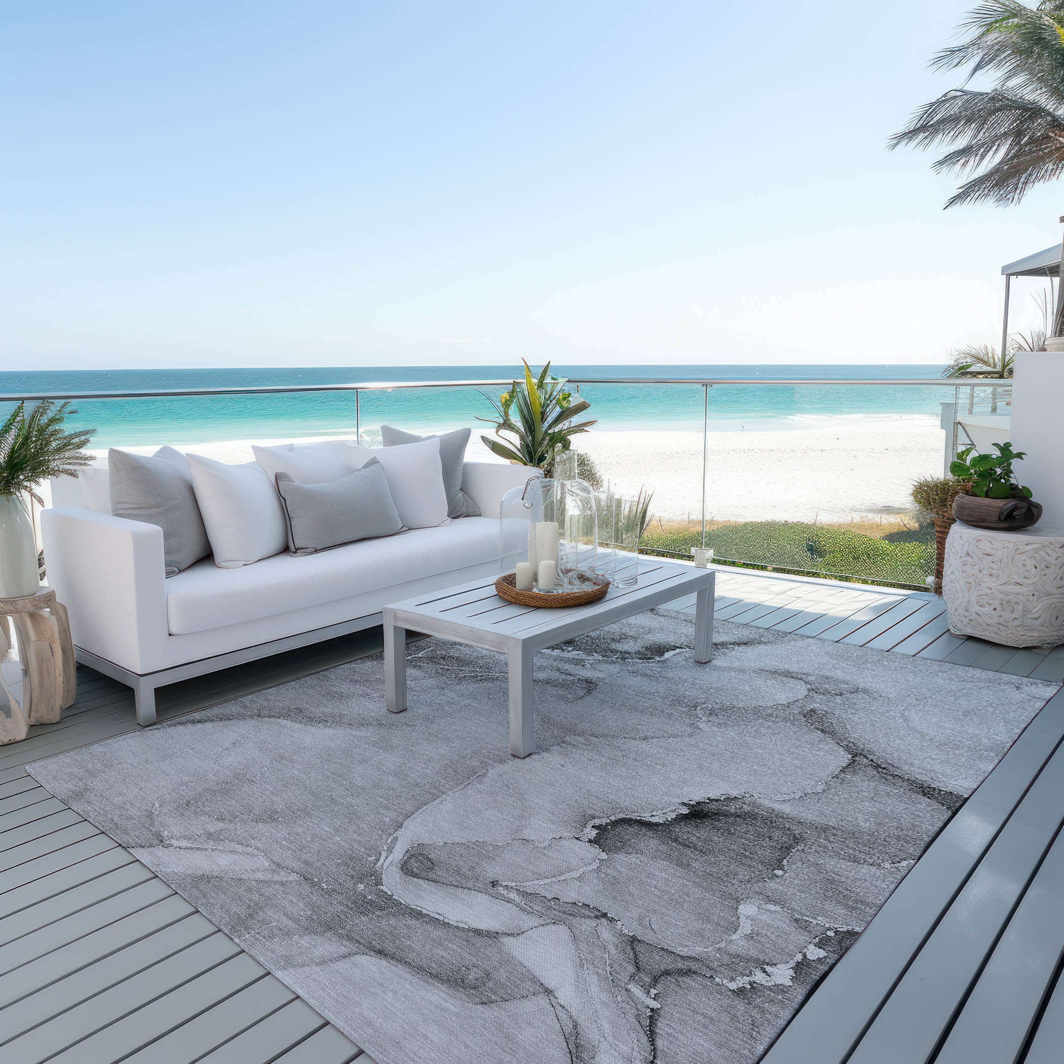 Washable Indoor-Outdoor Gray & Ivory Abstract Runner Rug, Stain-Resistant for Homes with Kids & Pets