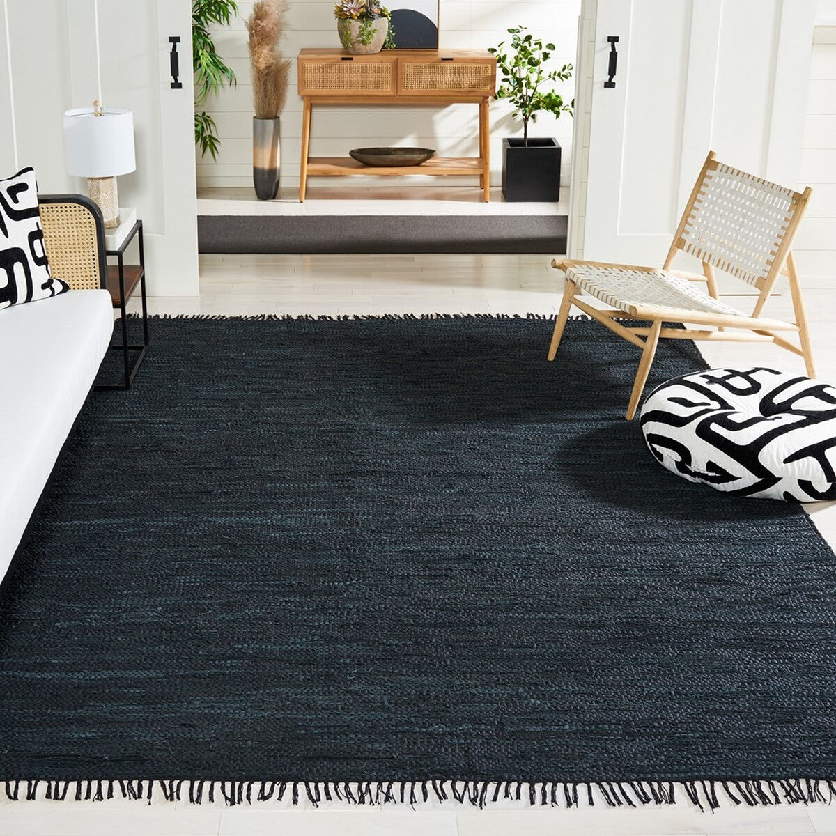 Eco-Friendly 90% Recycled Leather Vintage 501 Contemporary Flat Weave Rug