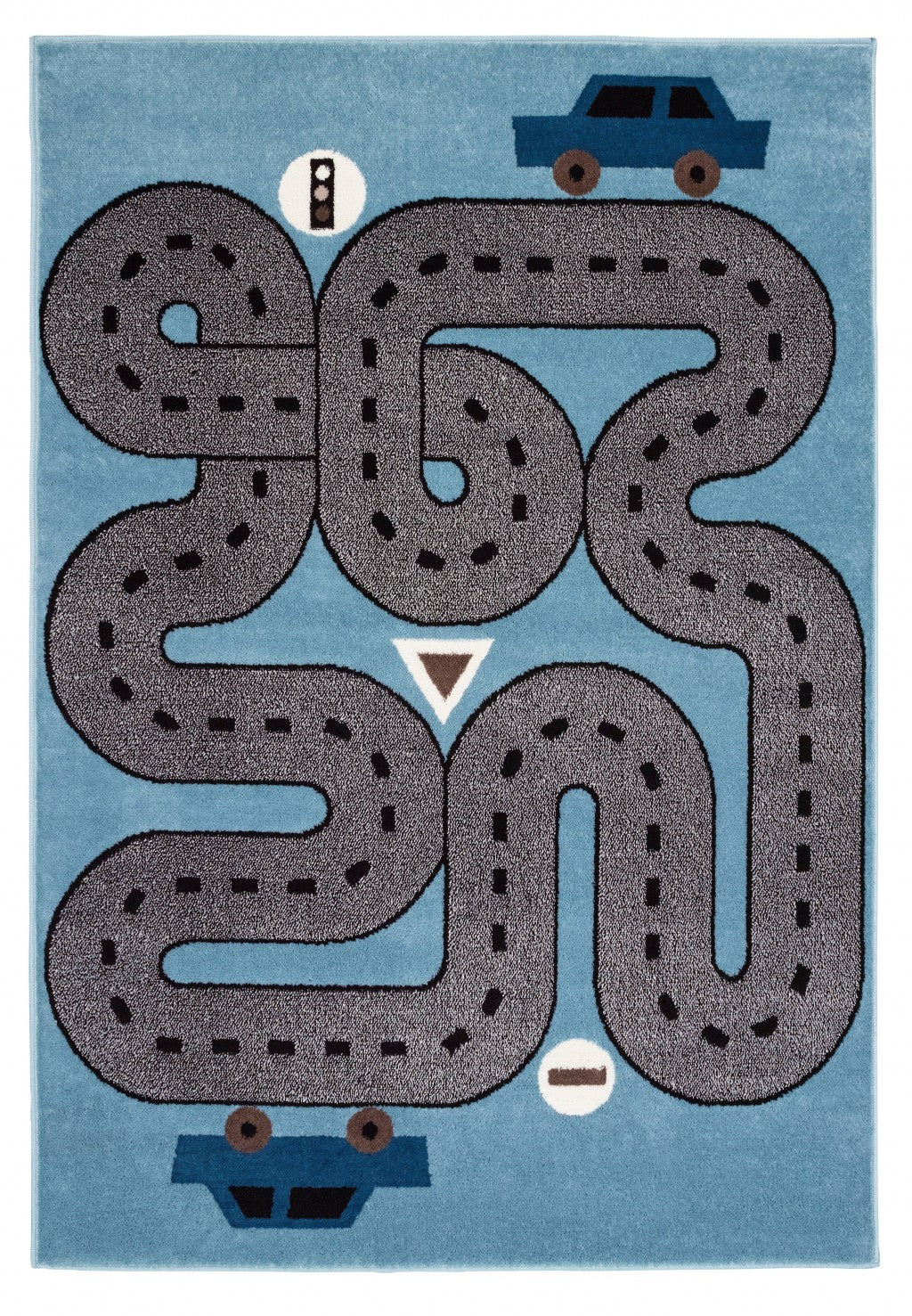 Round Blue Racetrack Area Rug - A Colorful and Whimsical Design Ideal for Kids' Bedrooms, Daycares, or Play Areas, Durable and Hassle-Free to Maintain