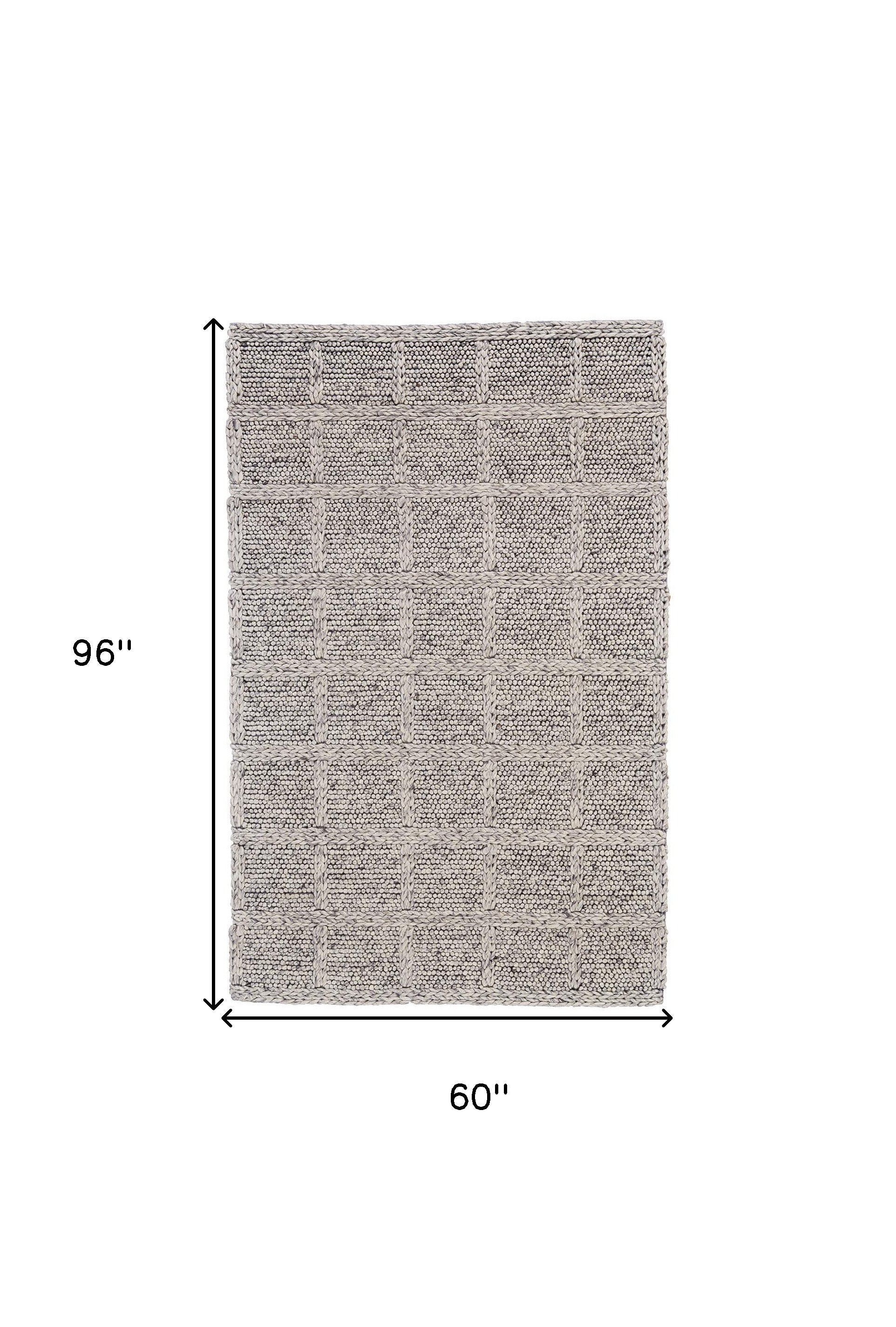 Stain-Resistant Hand-Woven Wool Area Rug in Stylish Gray and Ivory Plaid