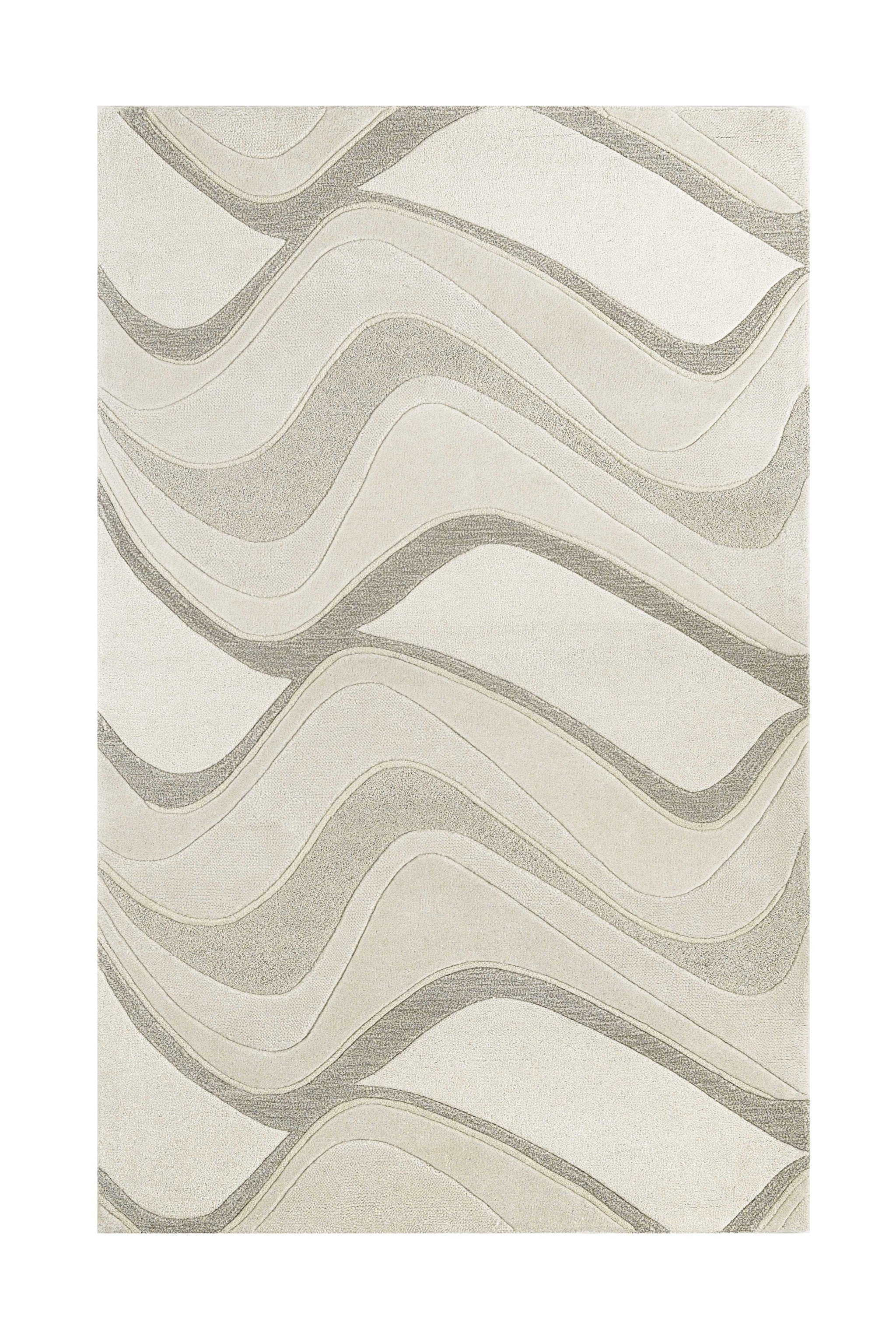 Ivory Waves Hand - Tufted Multi - Textured Wool Area Rug for a Contemporary Artistic Touch in Your Home Decor