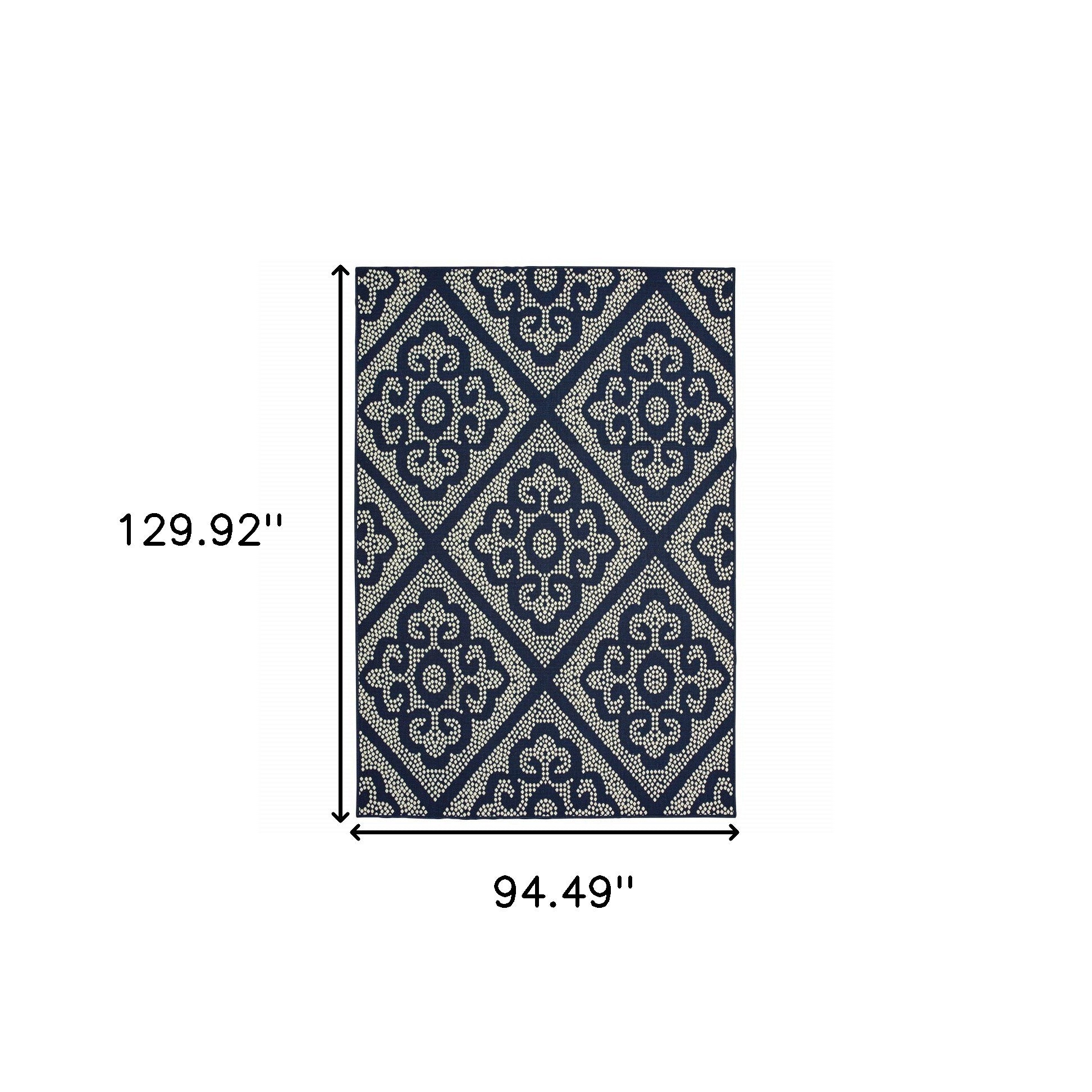 Stylish Indoor-Outdoor Geometric Area Rug in Blue and Ivory Shades - Stain-Resistant Floor Covering for Various Spaces