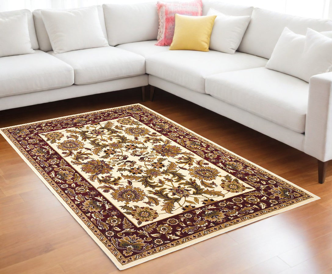 Exquisite Ivory and Red Classic Style Kashan Area Rug - A Stunning Piece of Art for Your Home Decor