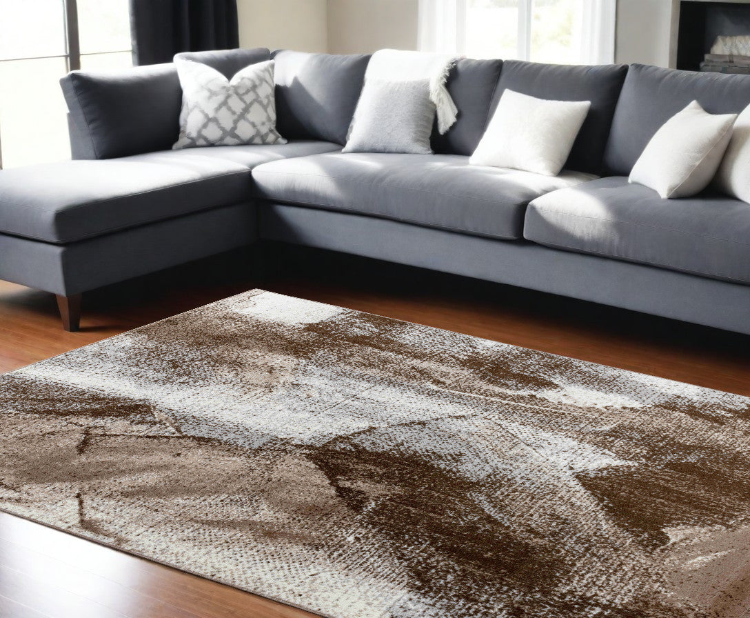 Exquisite 8' x 11' Brown Abstract Area Rug for a Stylish Space Upgrade