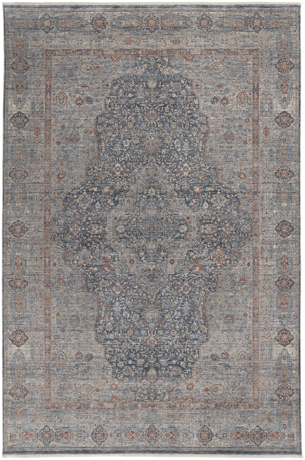 Exquisite Oriental Style Area Runner Rug with Worn and Faded Pattern, Fringed and Stain-Resistant for Family Living Spaces