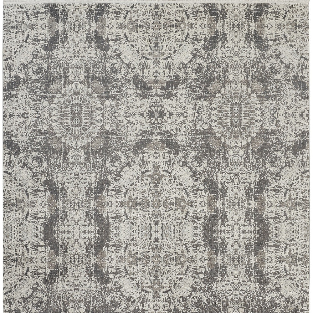 Elegant Ivory Taupe Distressed Abstract Area Rug with Fringe for Cozy Spaces