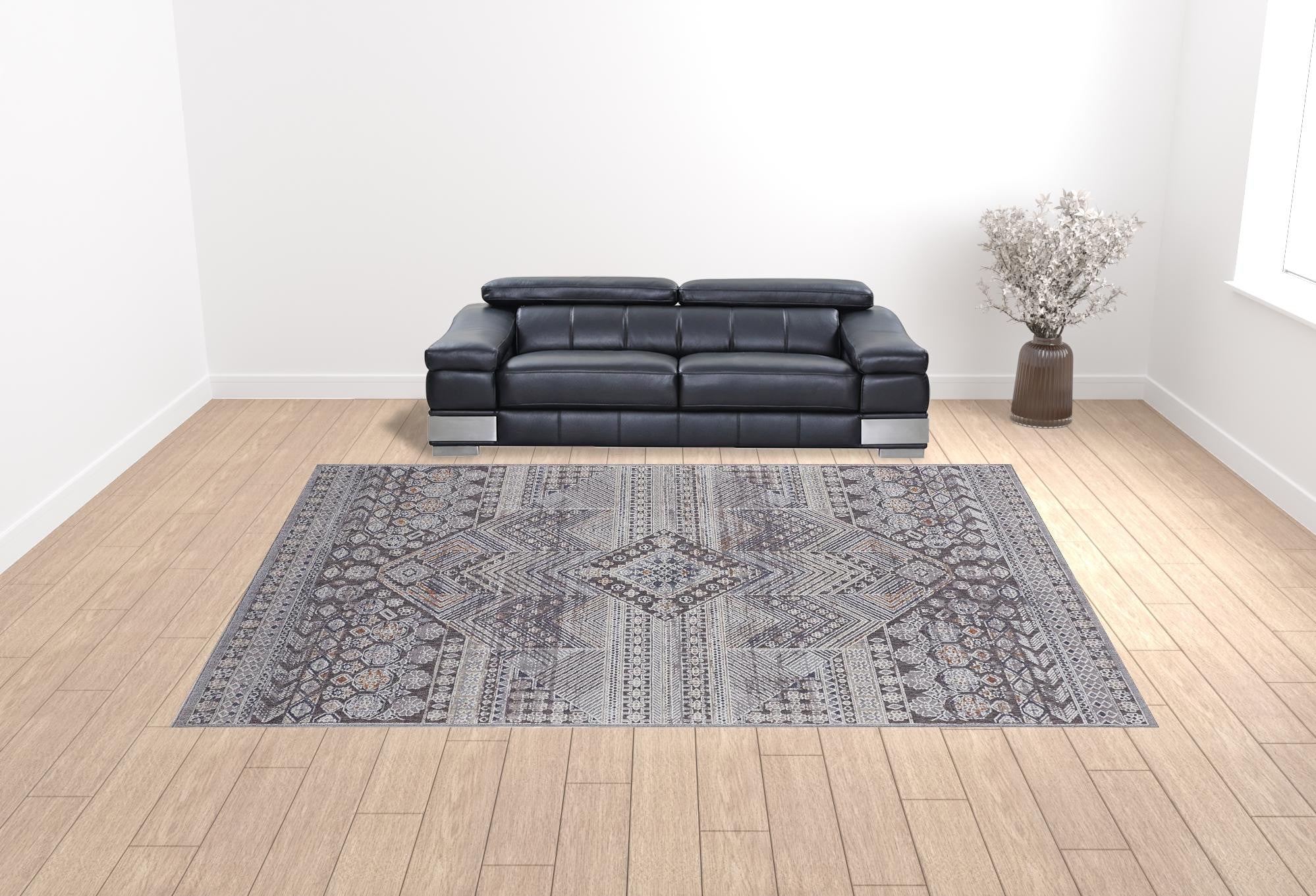 Durable Stain-Resistant Geometric Area Rug in Ivory and Gray for Every Room