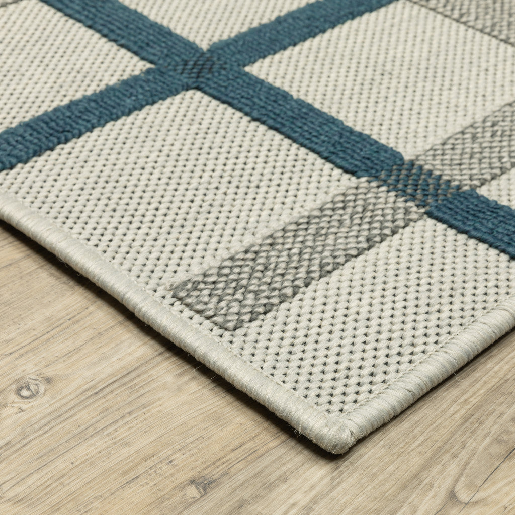 Blue & Beige Geometric Stain-Resistant Rug for Stylish Indoor/Outdoor Areas