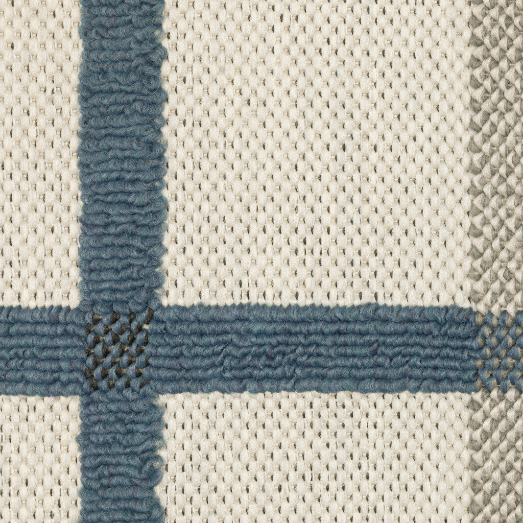 Blue & Beige Geometric Stain-Resistant Rug for Stylish Indoor/Outdoor Areas