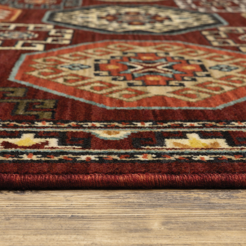 Elegant Red, Blue, Brown Stain-Resistant Oriental Fringed Area Rug for Home Decor
