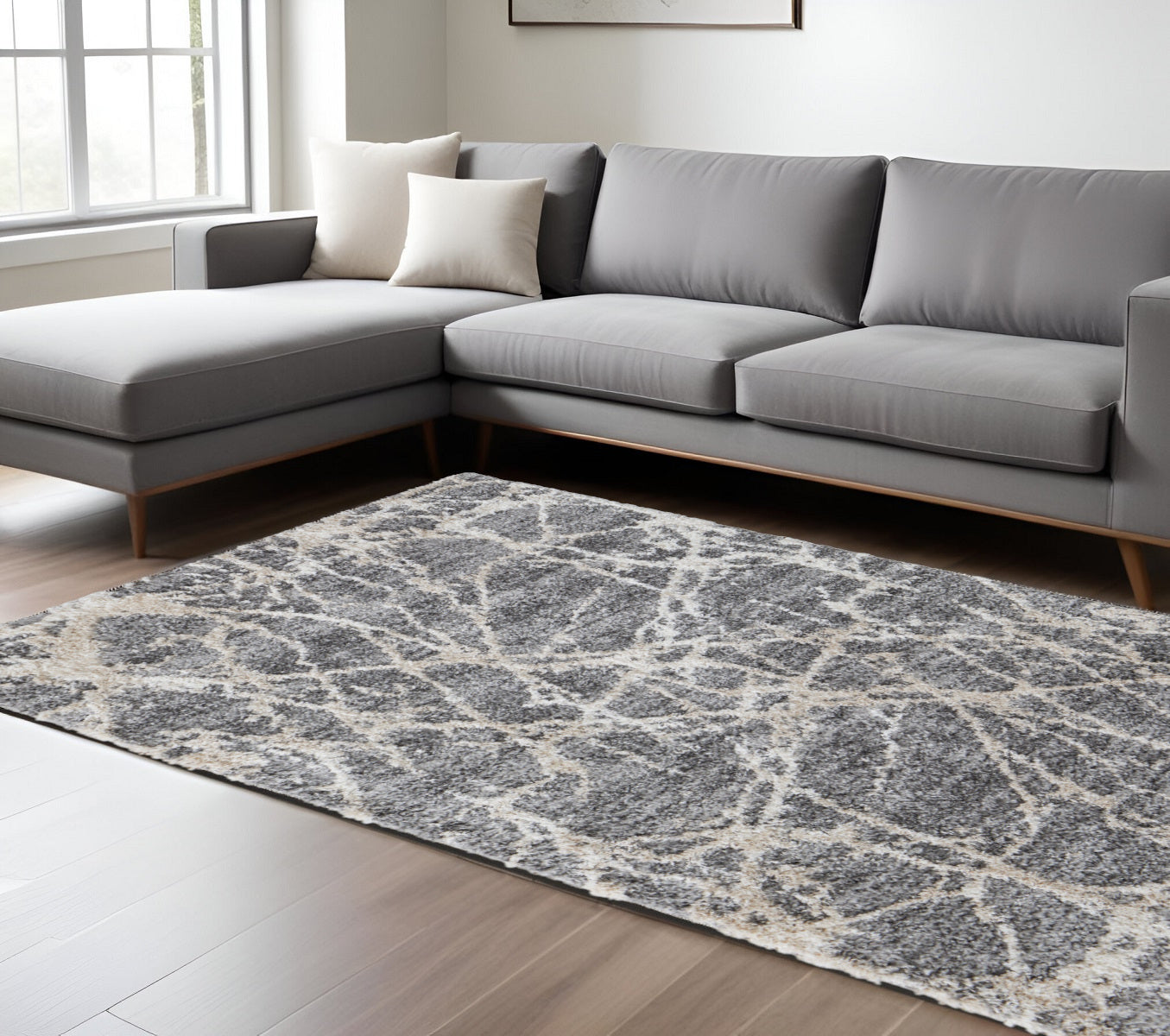 High - Quality Stain - Resistant Area Rug with a Fashionable Gray and Ivory Abstract Design Ideal for Contemporary Modern Living Spaces