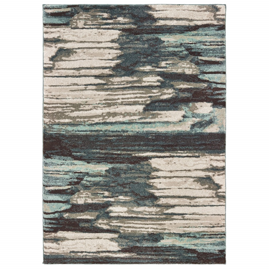 Ivory, Blue, and Gray Abstract Layers Area Rug - Soft and Plush High-Pile Design Ideal for Contemporary Modern Living Spaces