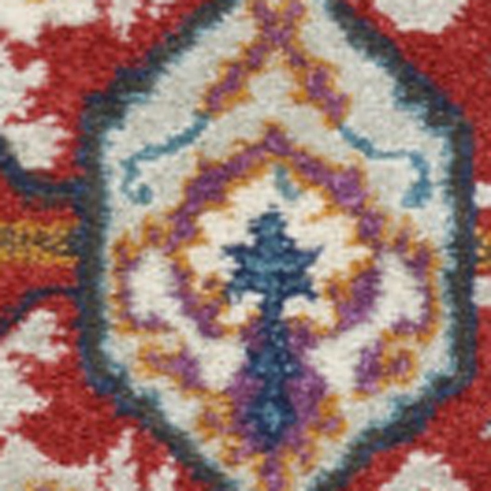 Exquisite Power Loom Red and Ivory Damask Design Area Rug for a Timeless and Luxurious Home Decor