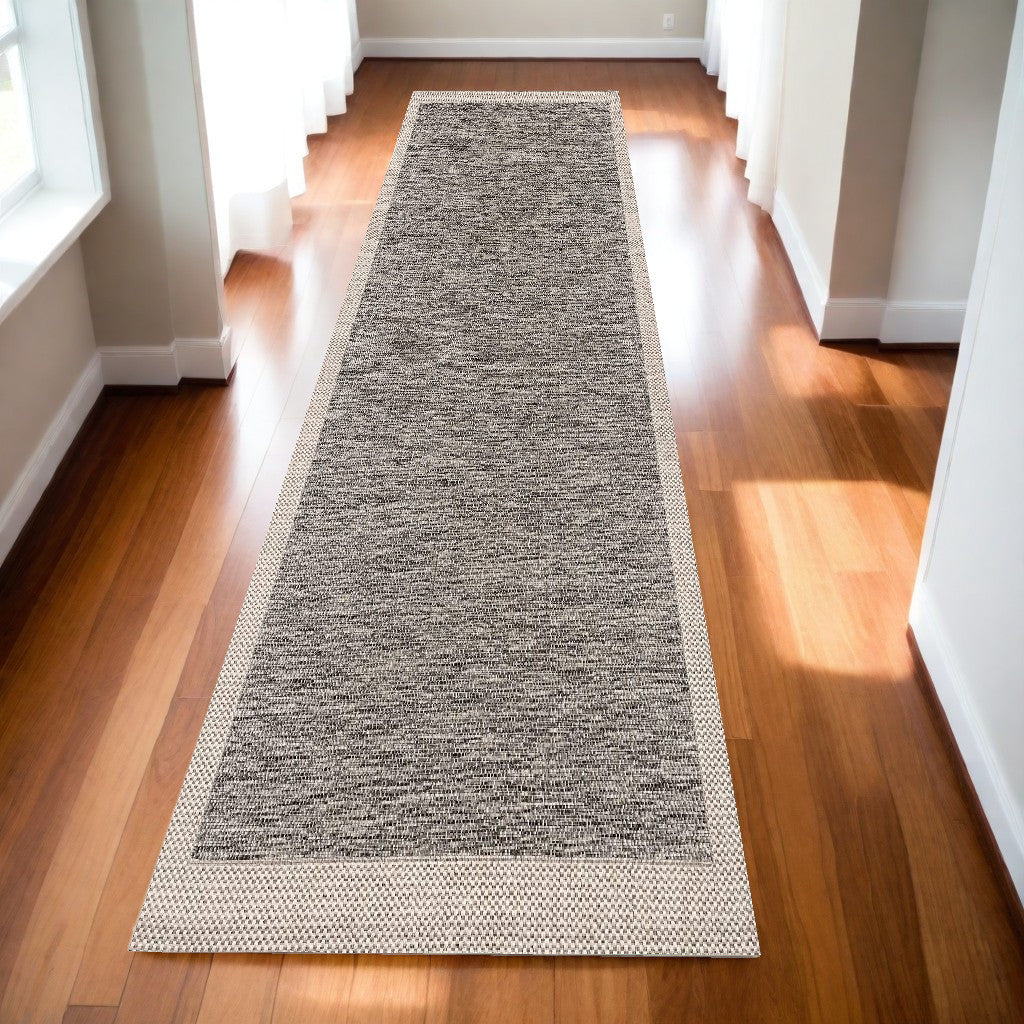 Durable and Stain-Resistant Sand and Gray Distressed Border Area Runner Rug with Modern Design for Any Living Space