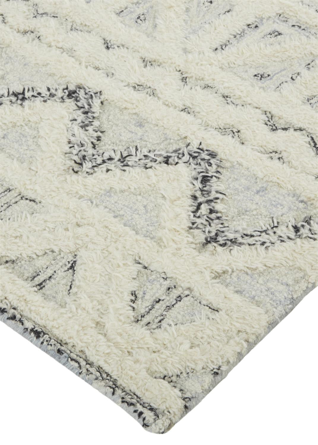 Stain-Resistant Handmade Geometric Wool Area Rug in Ivory and Black - Ideal for Family Homes with Kids and Pets