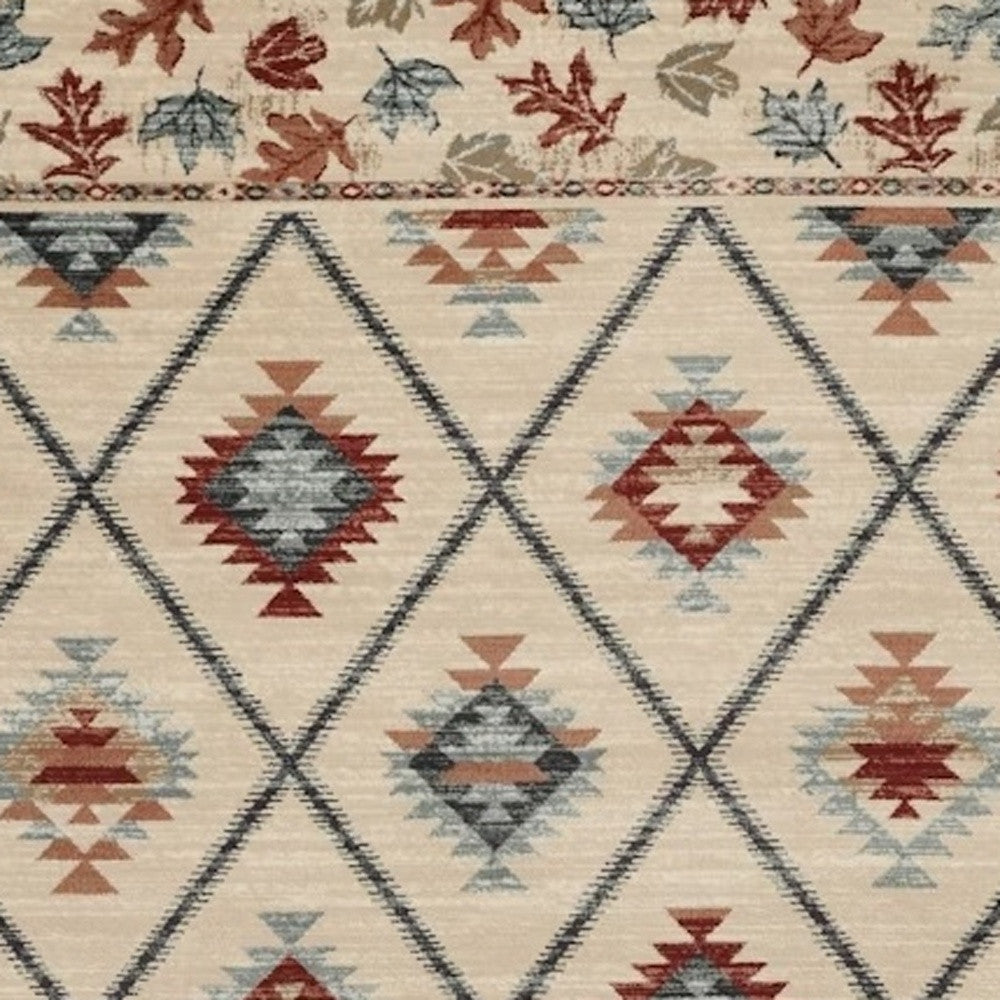 Ivory Round Geometric Lodge Area Rug - Ideal for Cozy Indoor Decor