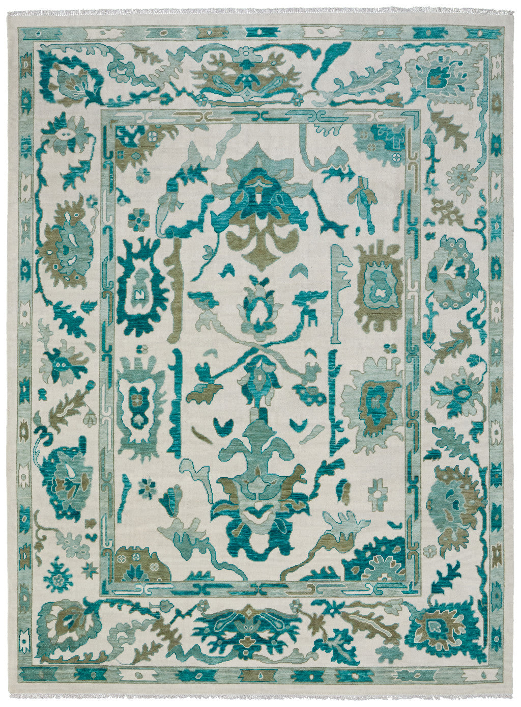 Stain-Resistant Hand-Knotted Wool Floral Area Rug with Timeless Tassel Ends