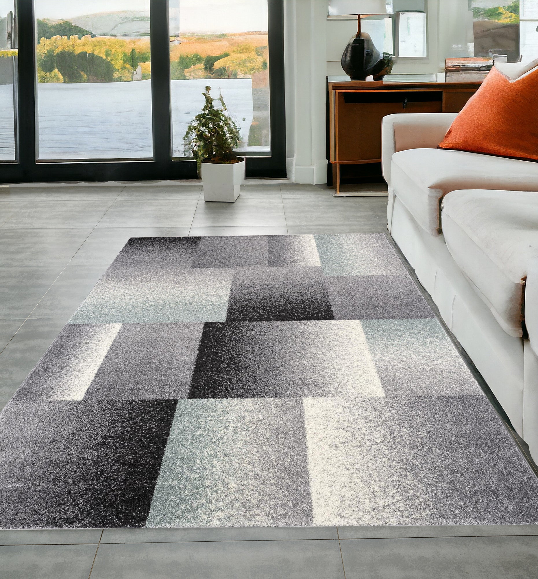 Stylish and Durable Gray Modern Geometric Area Rug for Contemporary Indoor Spaces - Stain-Resistant and Elegant