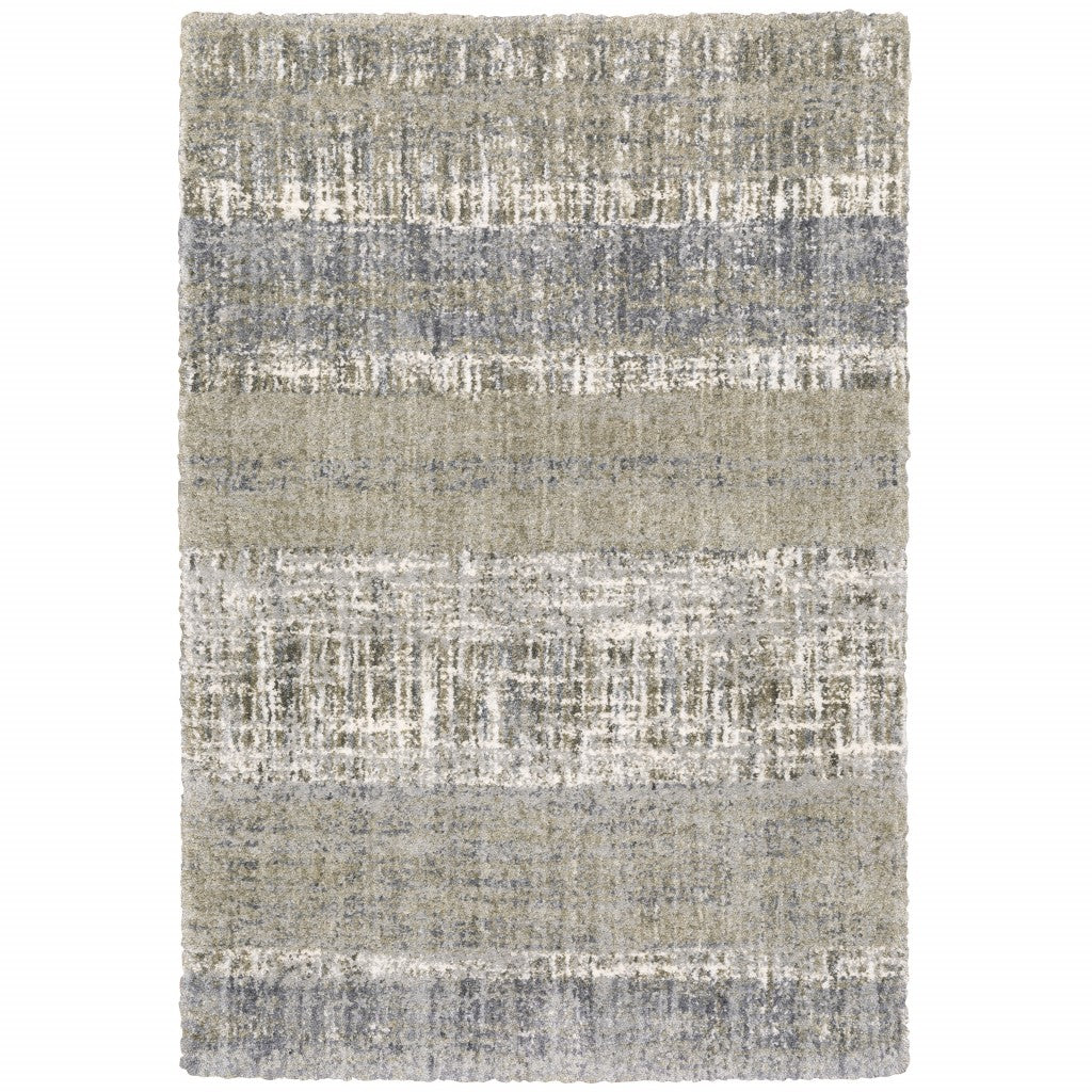 Trendy Vintage-Contemporary Grey and Ivory Abstract Lines Runner Rug for Elegant Interiors
