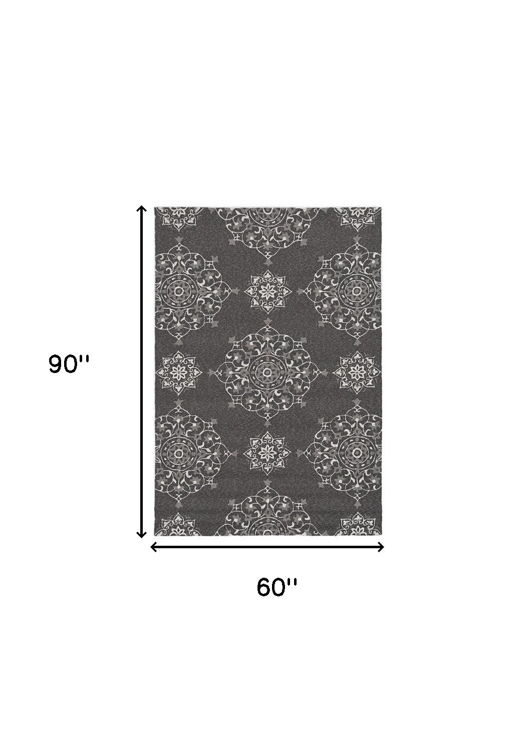 Stylish Handmade Charcoal Floral Geometric Indoor Outdoor Area Rug
