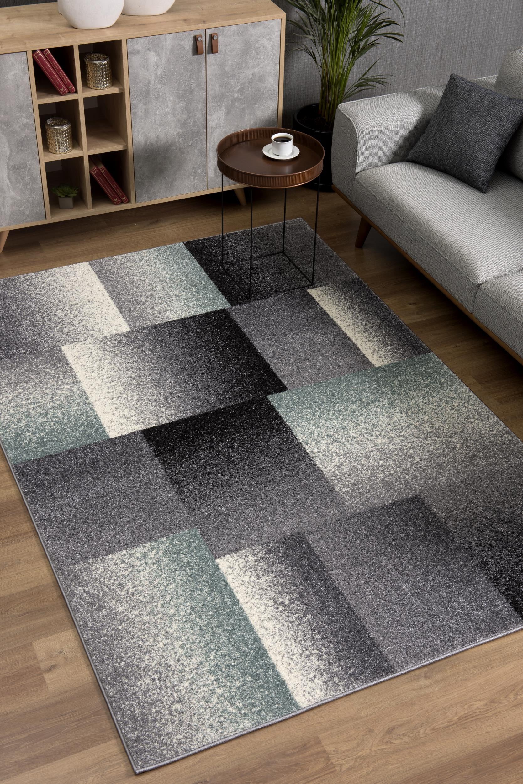 Stylish and Durable Gray Modern Geometric Area Rug for Contemporary Indoor Spaces - Stain-Resistant and Elegant