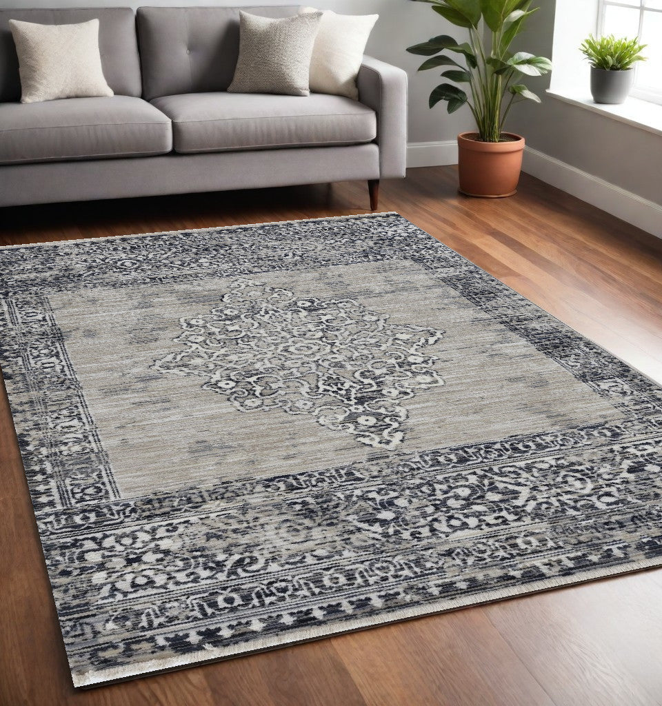 Stylish Charcoal and Gray Medallion Rectangle Area Rug for Cozy Home Decor