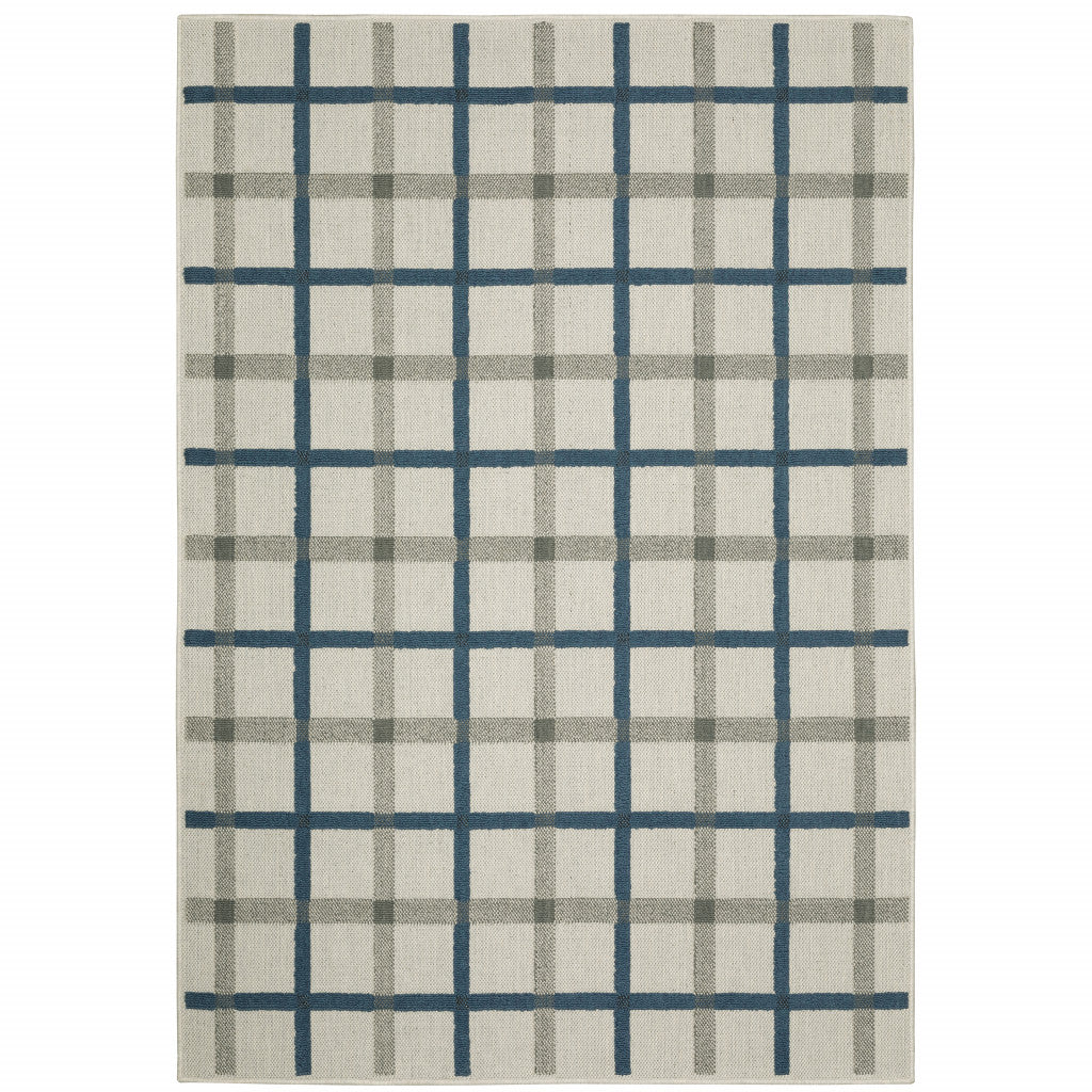Blue & Beige Geometric Stain-Resistant Rug for Stylish Indoor/Outdoor Areas