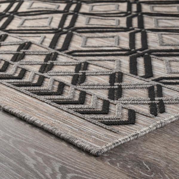 Elegant Indoor and Outdoor Turkish Area Rug in Stunning Black and Tan Shades for Outdoor Use