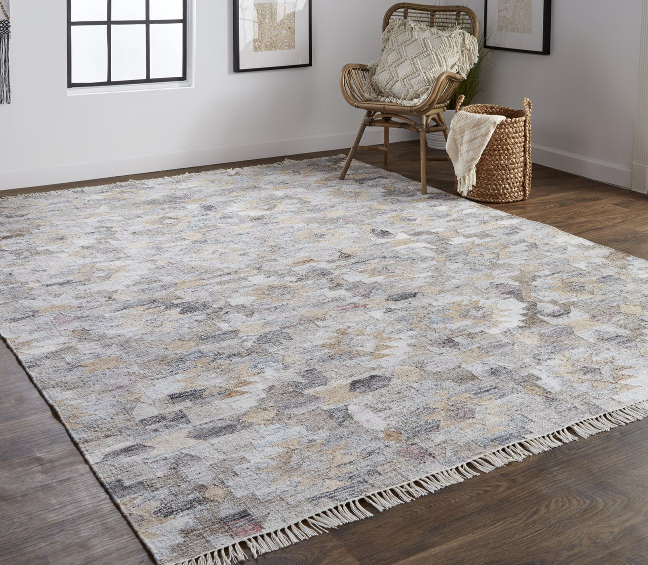 Beckett Collection Handwoven Moroccan-Style Area Rug with Elegant Geometric Patterns in Gray, Beige, and Taupe Tones